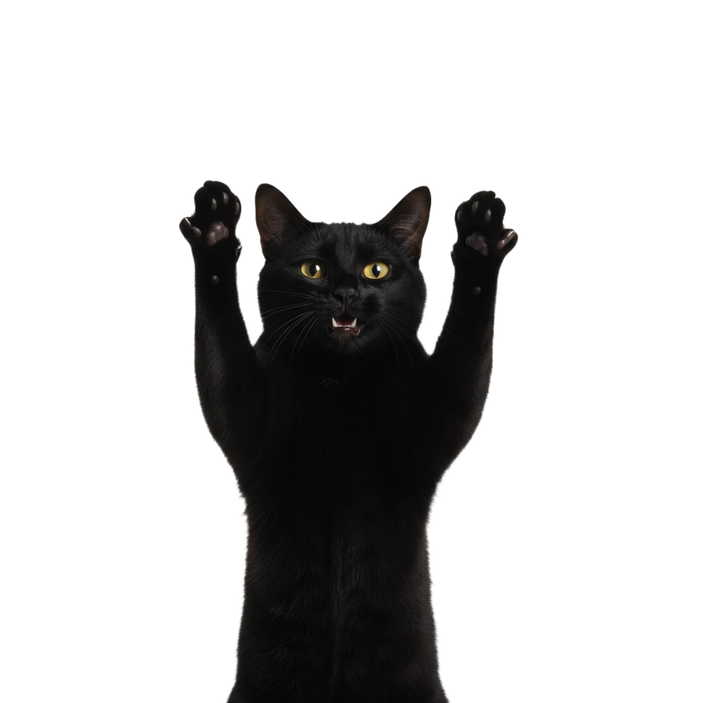 成功して嬉しそうにバンザイをする黒猫のイラスト
