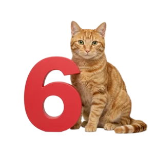 大きな「6」のオブジェと並ぶ猫猫のイラスト