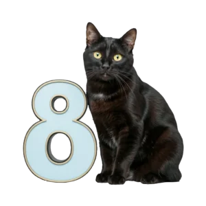 大きな「8」のオブジェと並ぶ猫猫のイラスト