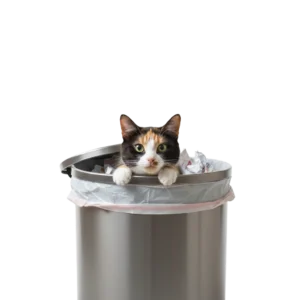 ゴミ箱から顔を出している三毛猫のイラスト