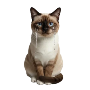 涙を流して悲しい表情で泣いているシャム猫のイラスト